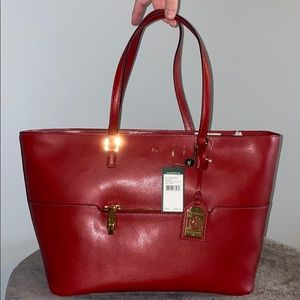 NWT: Ralph Lauren Whitby pocket tote Fall red